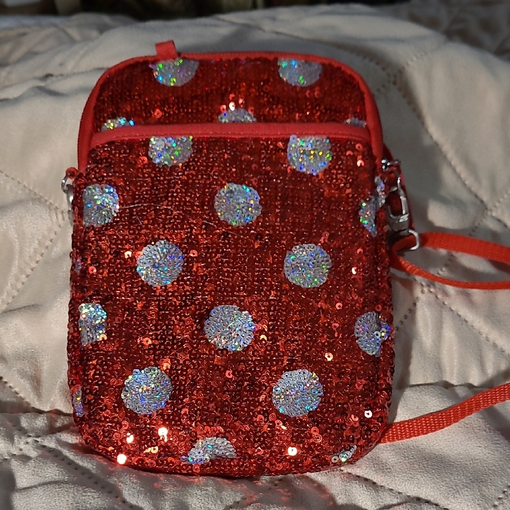 Disney Red and Silver Sequin Crossbody Bag